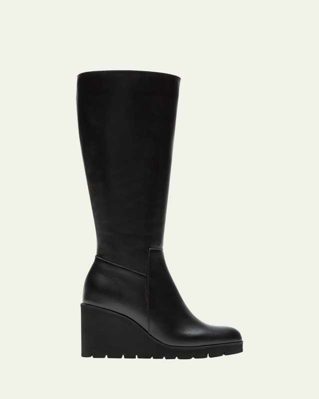Goup Leather Wedge Tall Boots